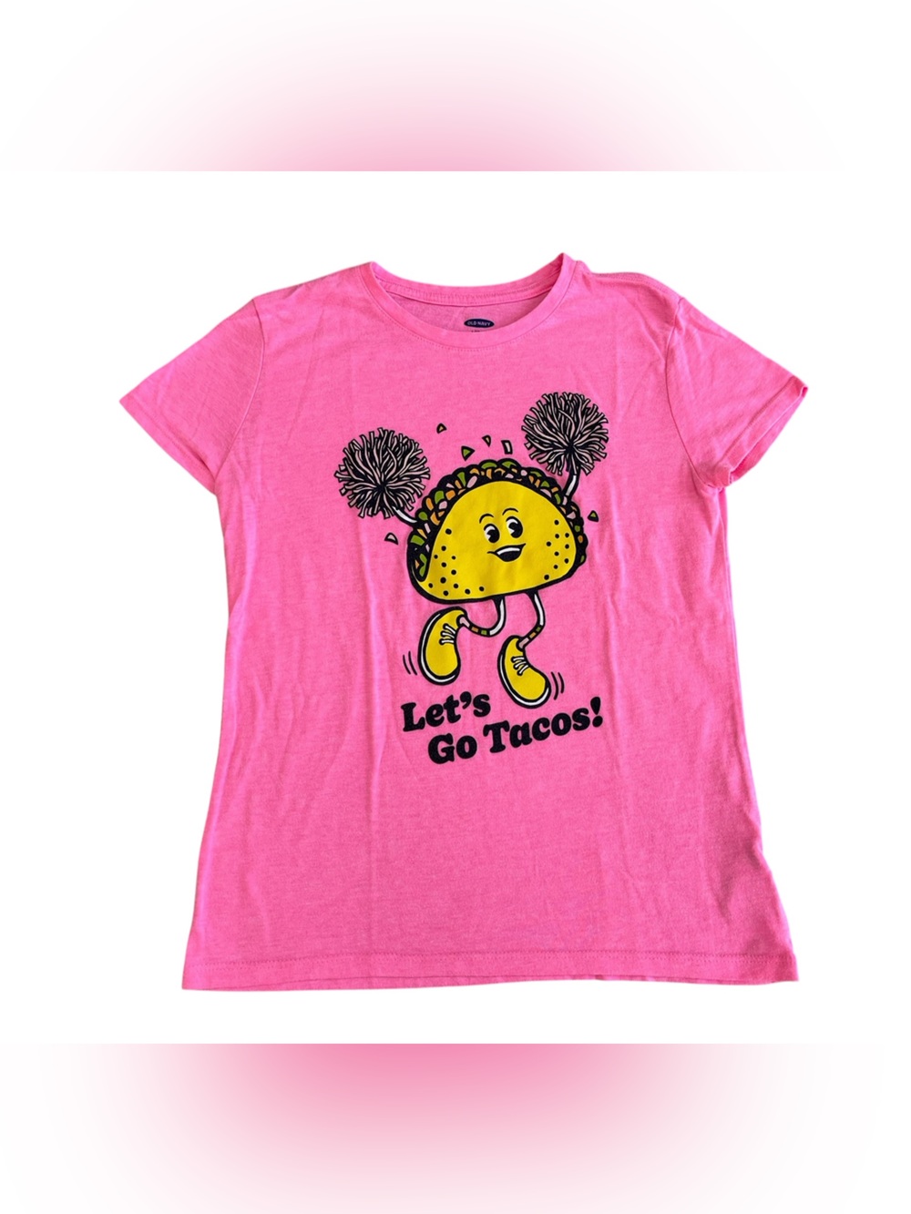 Old Navy Girls' Pink 'Let's Go Tacos!' Graphic Tee, Size L (10-12)
